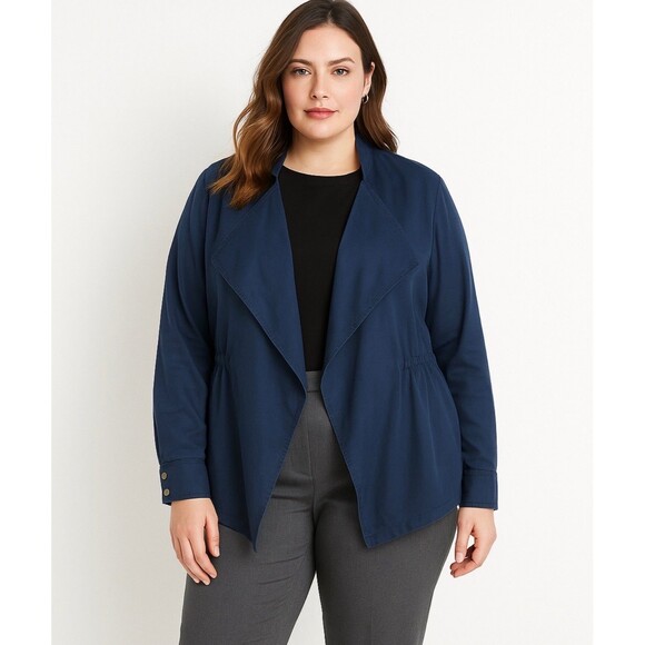Lane Bryant Jackets & Blazers - Lane Bryant Womens Blue Waterfall Open Front 14/16 Draped Cardigan Office Casual